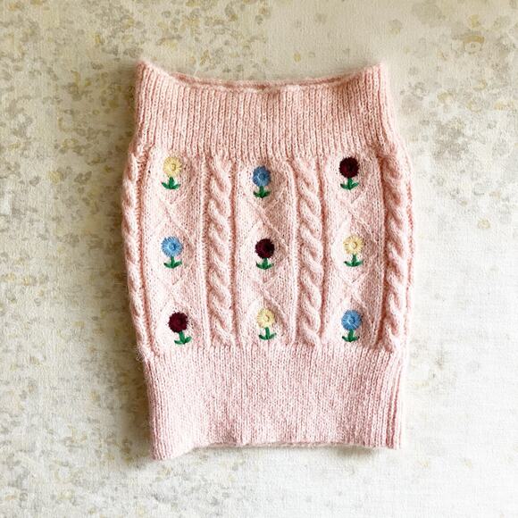 Zara Small Knit Tube Top Pink Floral Embroidered Sweater - Picture 2 of 8
